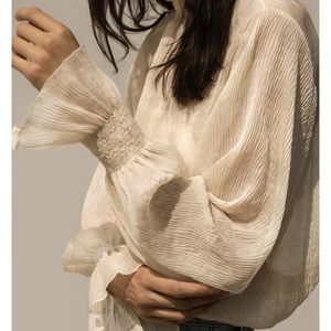 Oak + Fort SHEER RUFFLE NECK BLOUSE